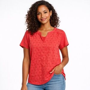 St Johns Bay Petite Coral Eyelet Embroidered Blouse PL